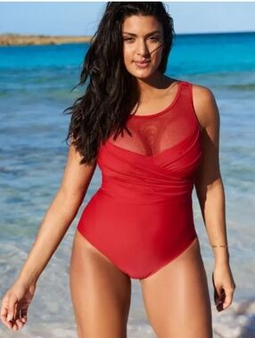 Adore Me-Women's 0X  Red Mesh-Accent One-Piece Swimsuit